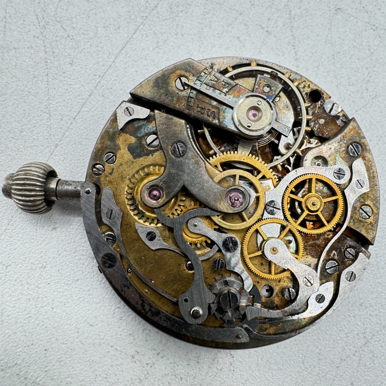Vintage J.W. Benson London Trench Monopusher Chronograph Pocket Watch Movement
