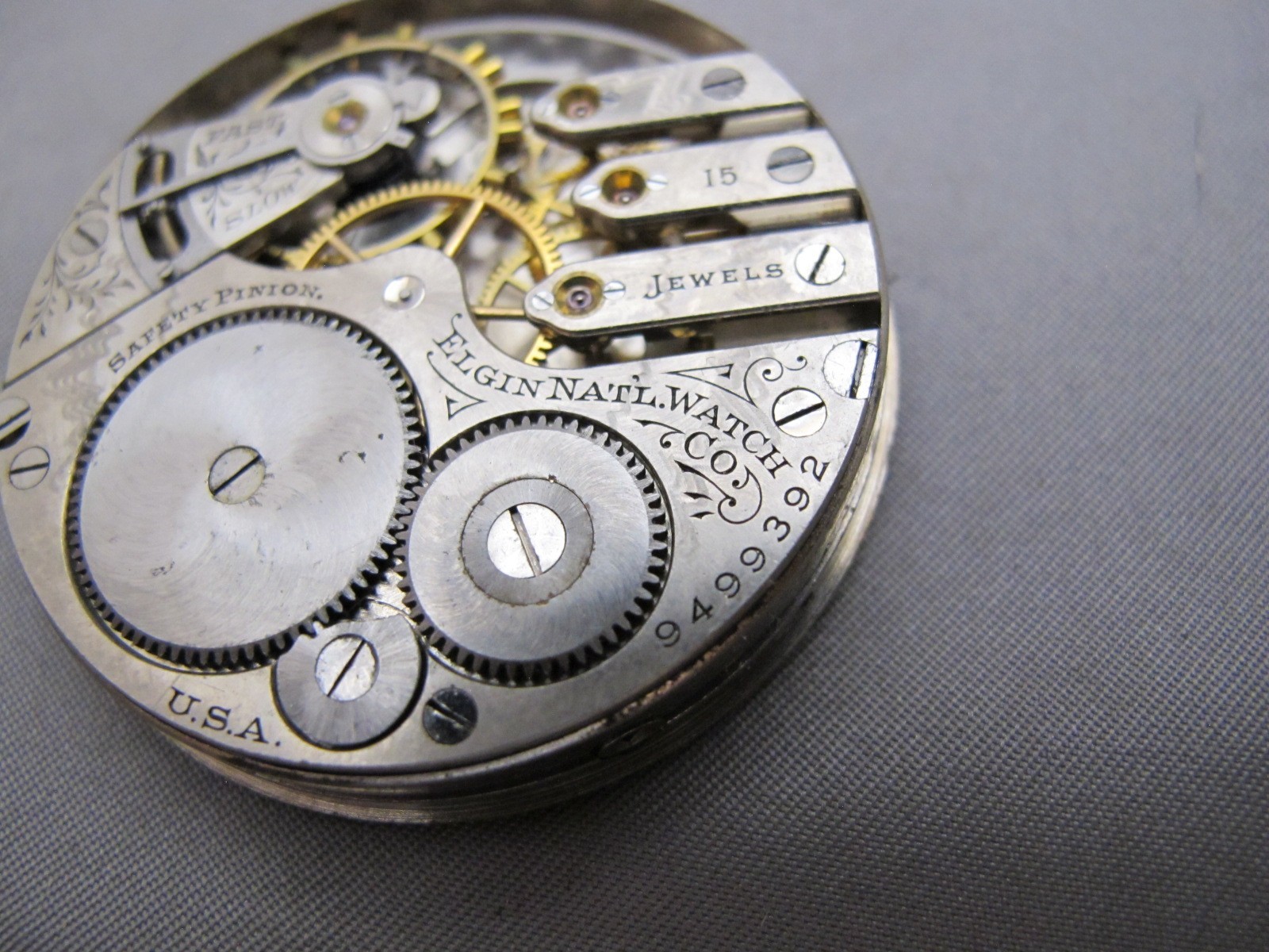 ELGIN 16S 15J Pocket Watch Movement-Grade 247 Model 6-1902-Running