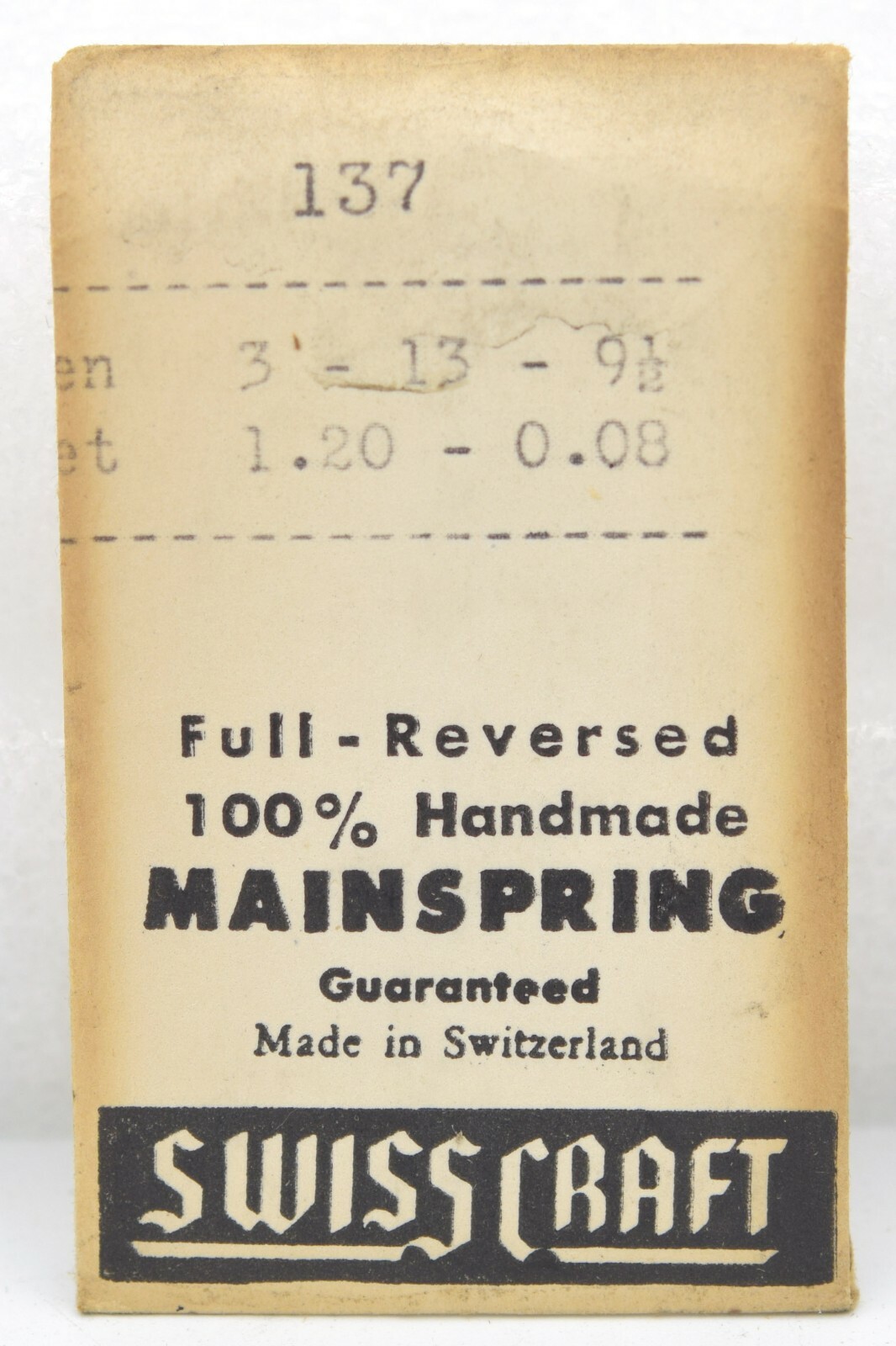 Swiss Craft Swiss Watch Mainspring 137, 3 x 13 x 9.5 / 1.20 x 0.08 x 9.5
