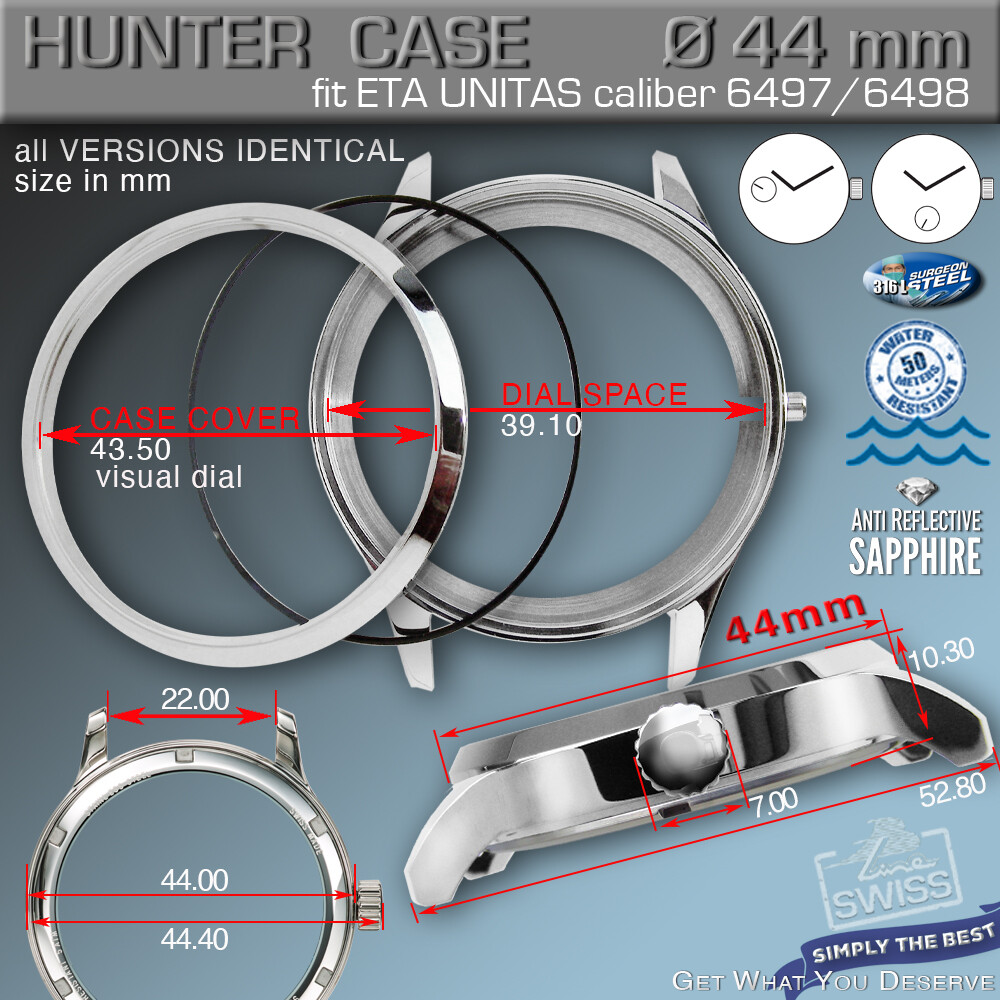 DO IT YOURSELF KIT 4: HUNTER CASE 44MM, DIAL, HANDS, for MOVEMENT ETA 6498-1