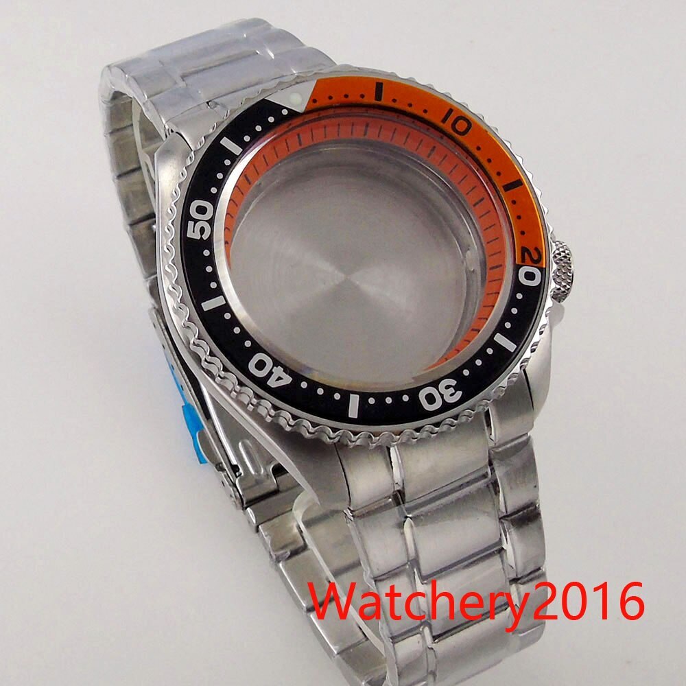 42mm 3.8 Watch Case fit NH35 NH36 SKX007 waterproof Sapphire Orange chapter Ring