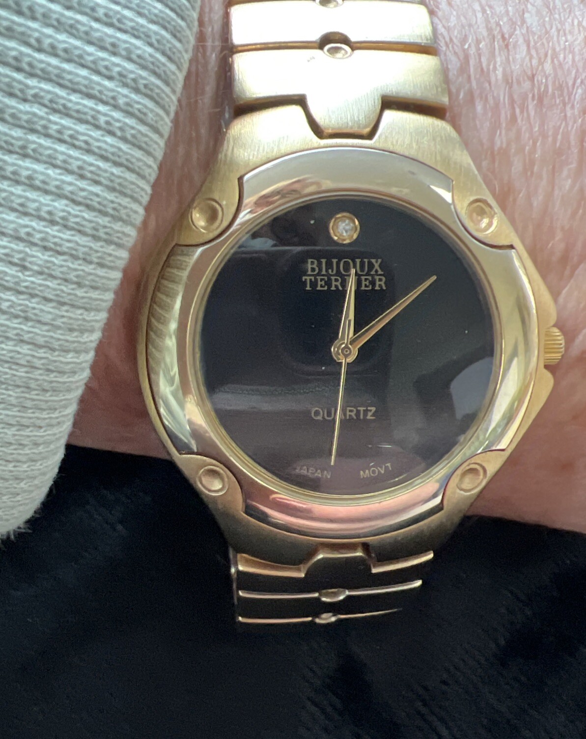 Vintage Bijoux Terner Mens Museum Watch Japan Movement Stainless Black face dial