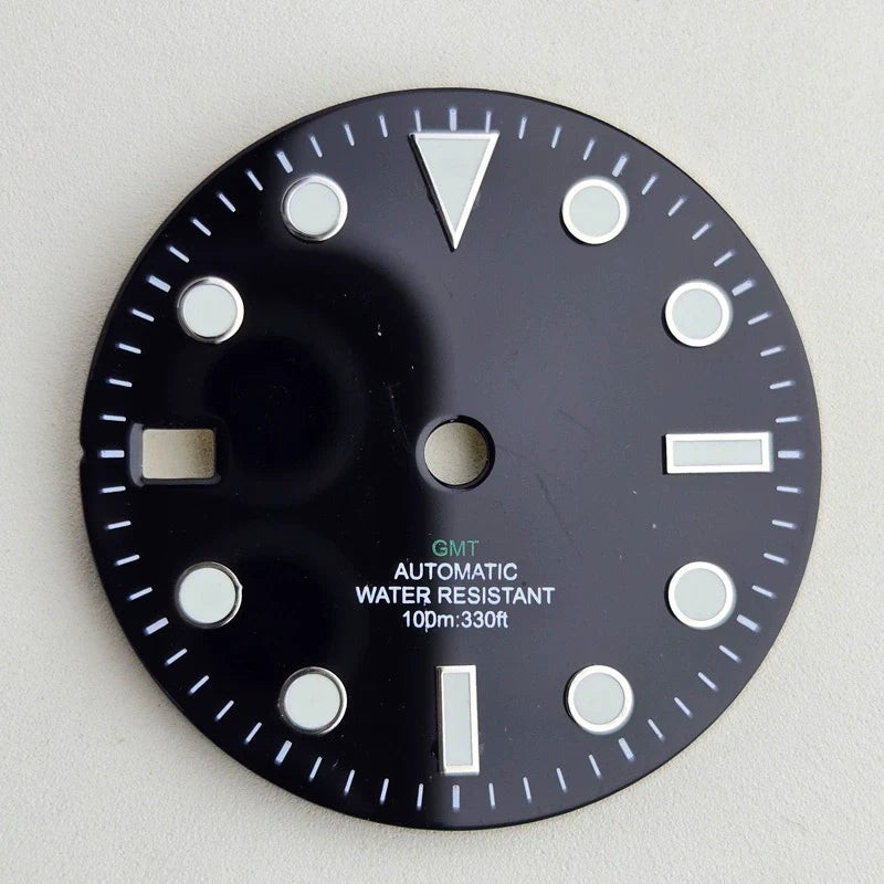 Black 28.5mm Blue Lume Watch Dial For NH34 Movement No Logo Blue GMT