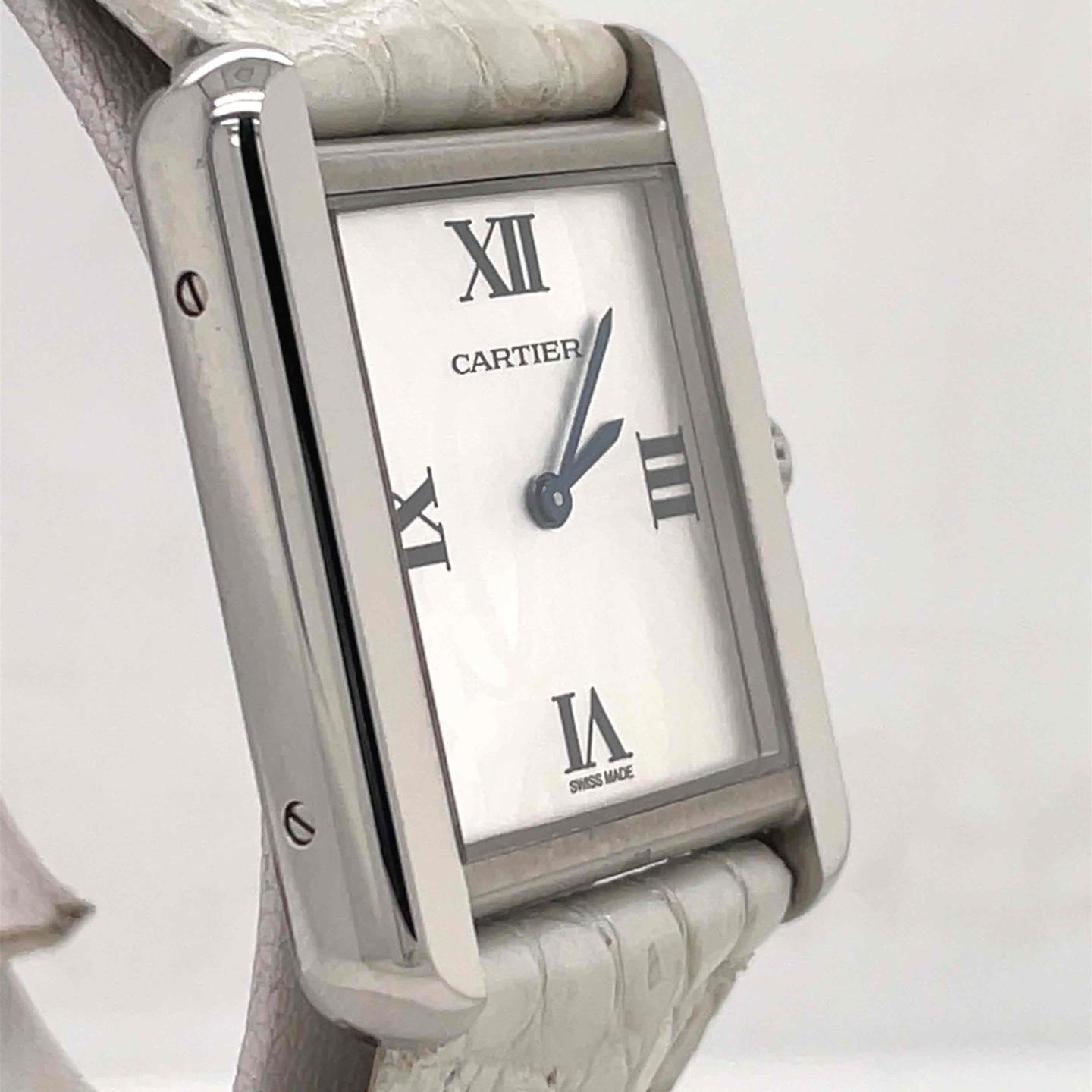 Cartier Tank Solo Quartz 24mm Stainless Steel Silver Dial Ladies Watch 2716