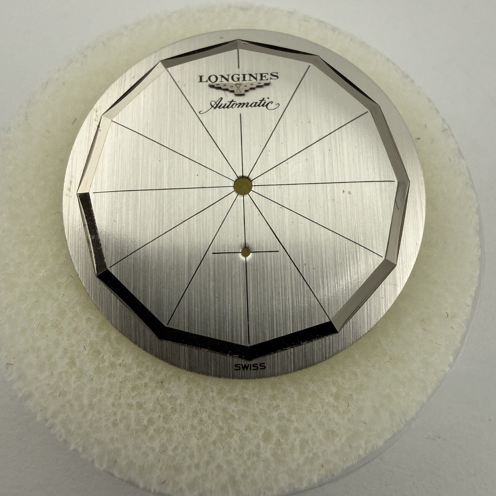 Longines Automatic Watch Dial Silver Spiderweb Mirror Edge Finish 29mm – NOS