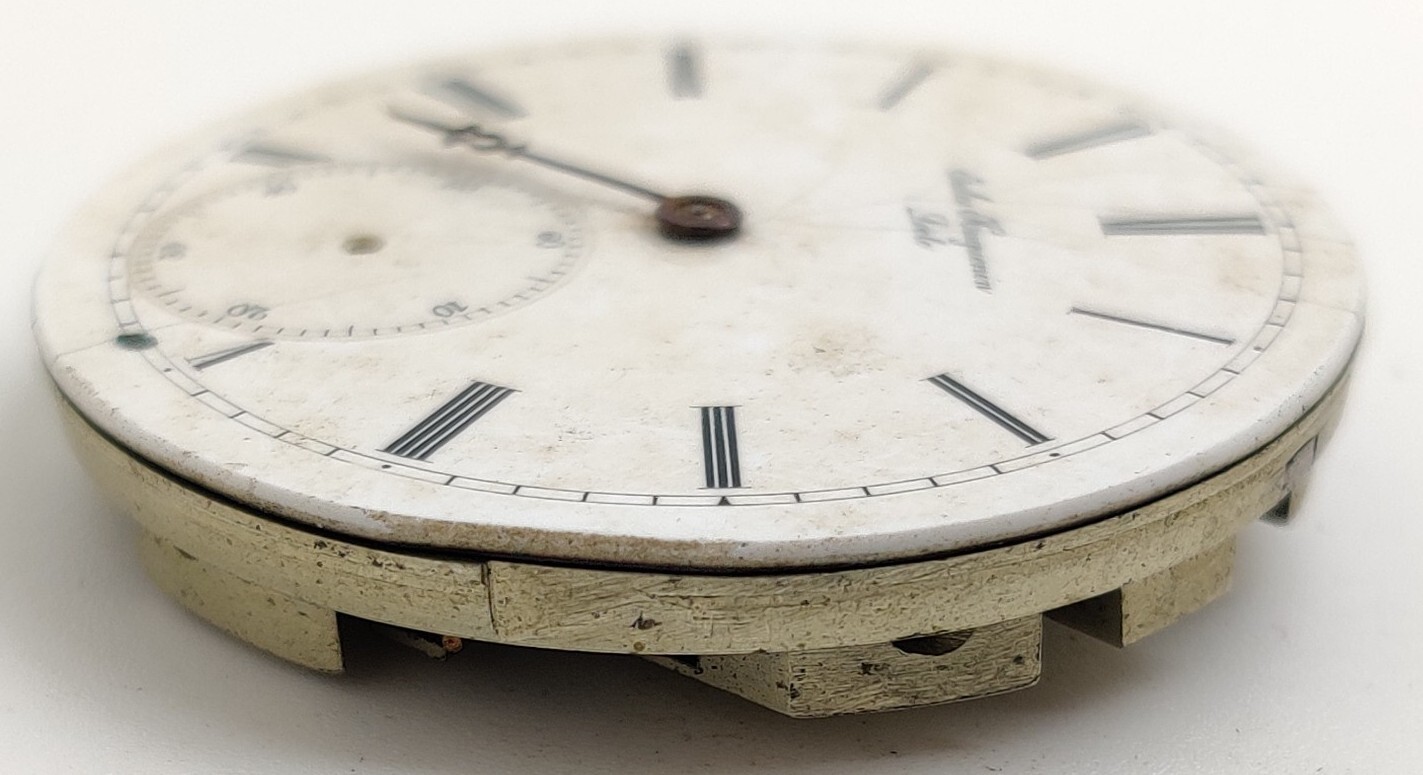 Vintage Jules Huguenin High Grade pocket watch movement runs for repair 38.6mm