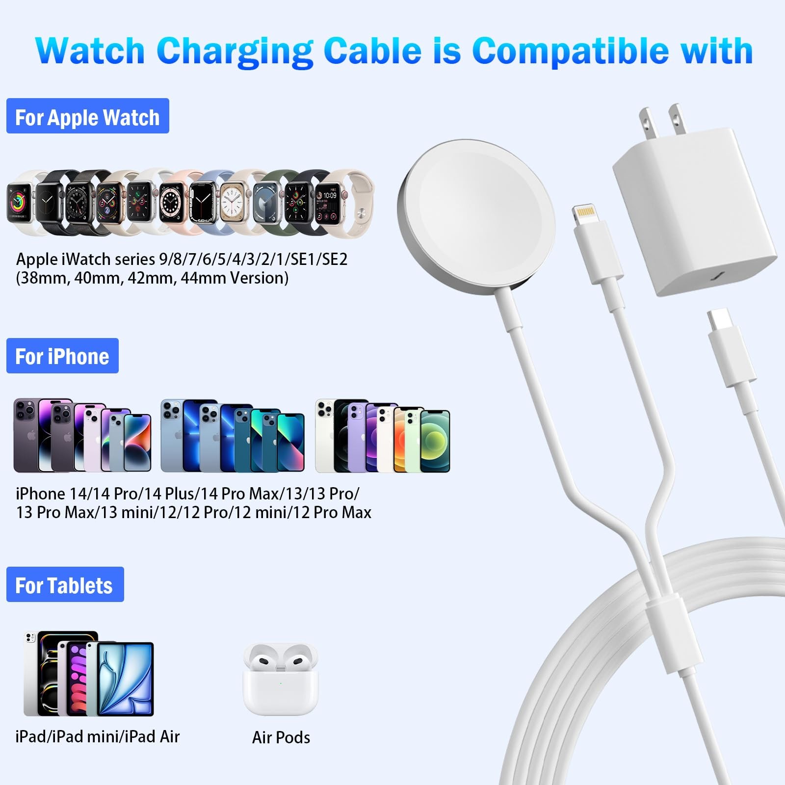 Fast Charger for Apple Watch Charger, 2-in-1 Multi Magnetic Watch Charger Cab…