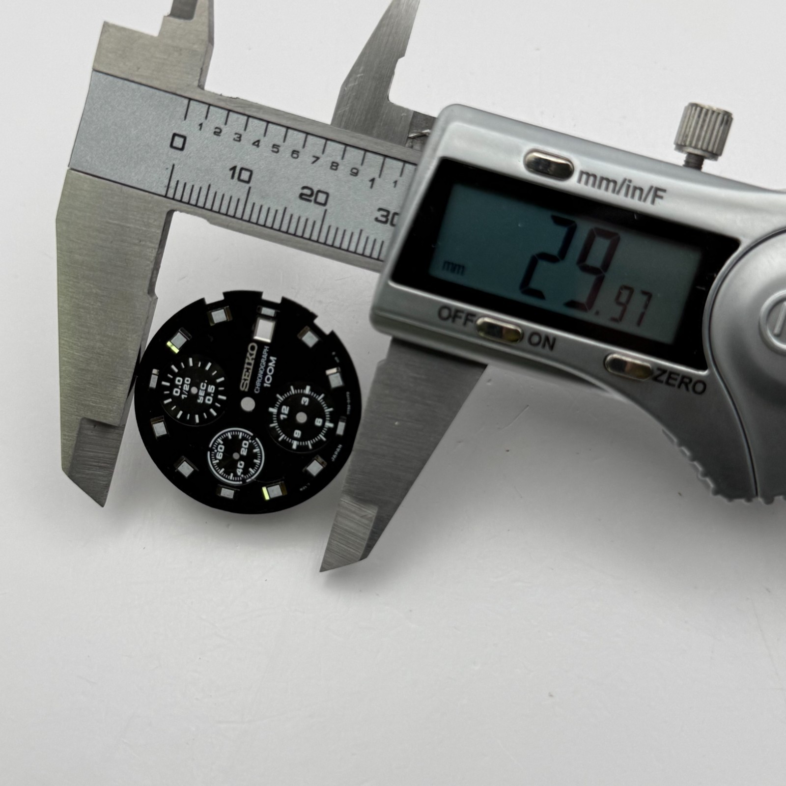 Seiko 7T92-0VF8 Watch Dial Chronograph 100M Black Spare Parts Repair 29.9mm
