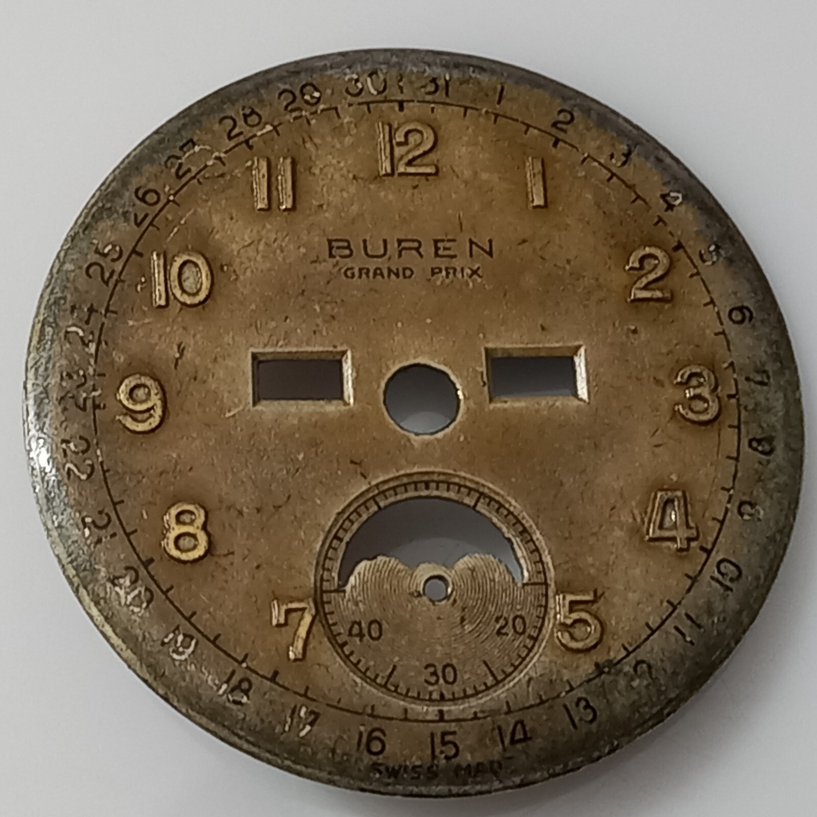For Parts BUREN Triple Calendar Moonphase Dial For Cal 382 Size: 28.7 mm – AS IS
