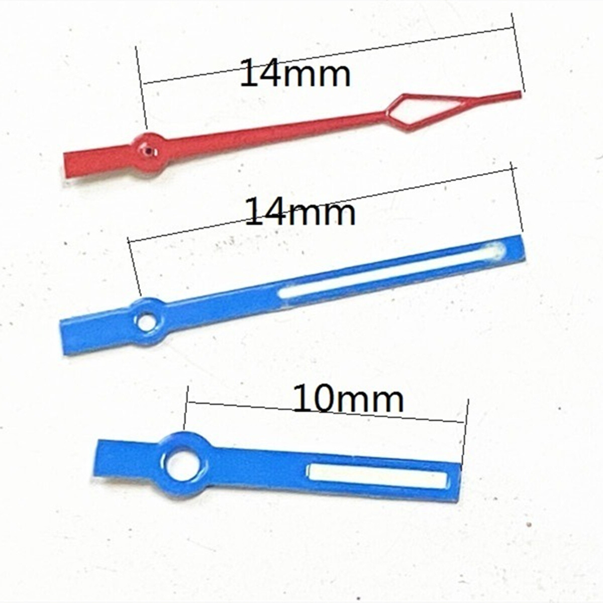 14mm Blue+Red Trim with Green Lume Watch Hand Set for Quartz Movement Ronda 515