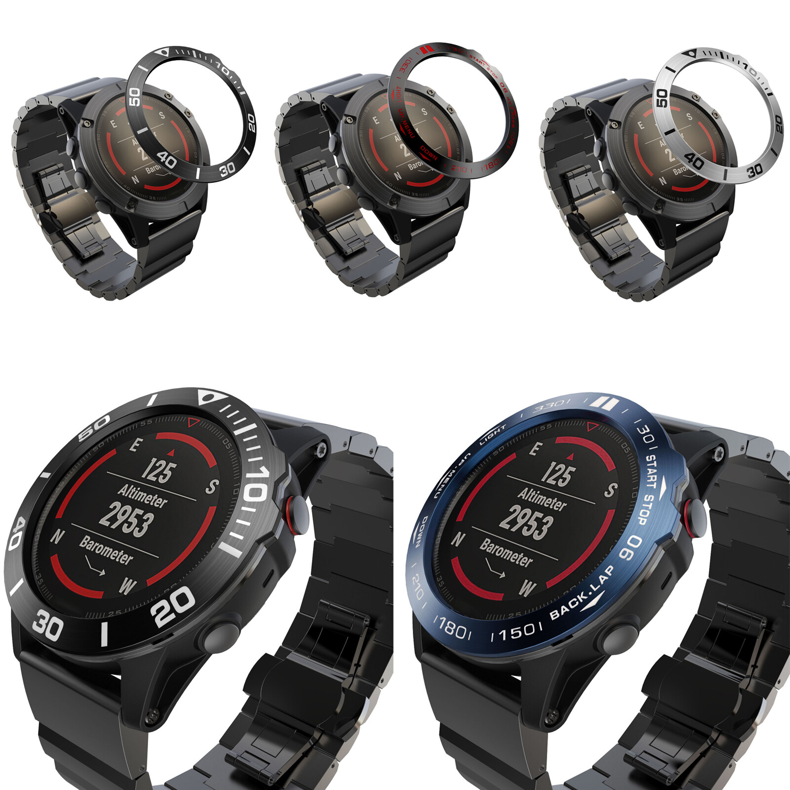 For Garmin Fenix 5X/5X Plus Metal Watch Bezel Ring Adhesive Cover Frame Case Kit