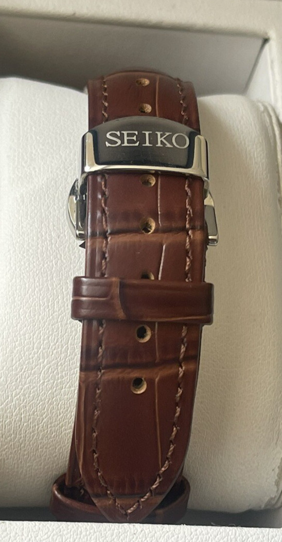 Seiko 20mm Brown Croc Leather Strap with stainless steel Butterfly Deployment
