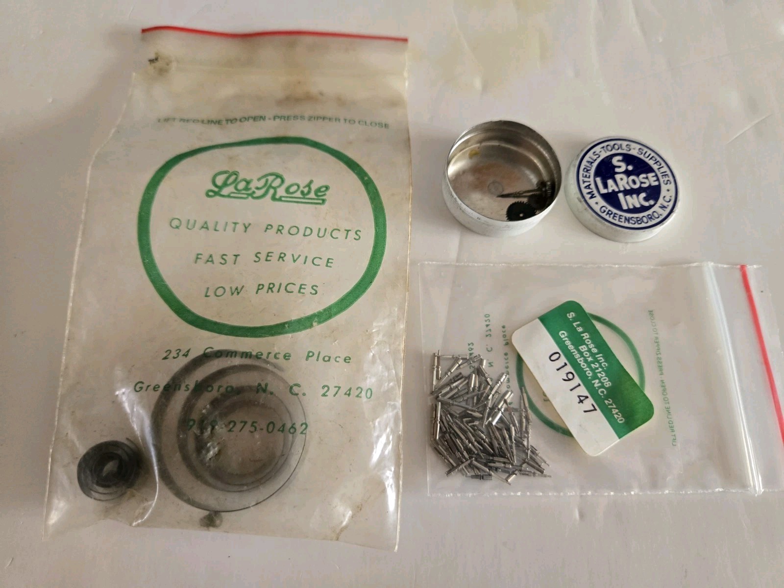 Vintage Bag of 70 Assorted Clock Balance Staff + Misc Parts S. La Rose Inc NOS