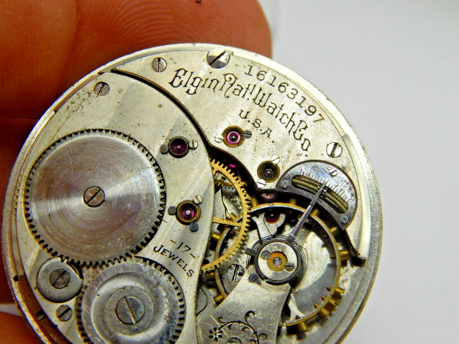 Antique Pocket watch movement Elgin Grade 358 14 size 17 jewel M2 @ 1912