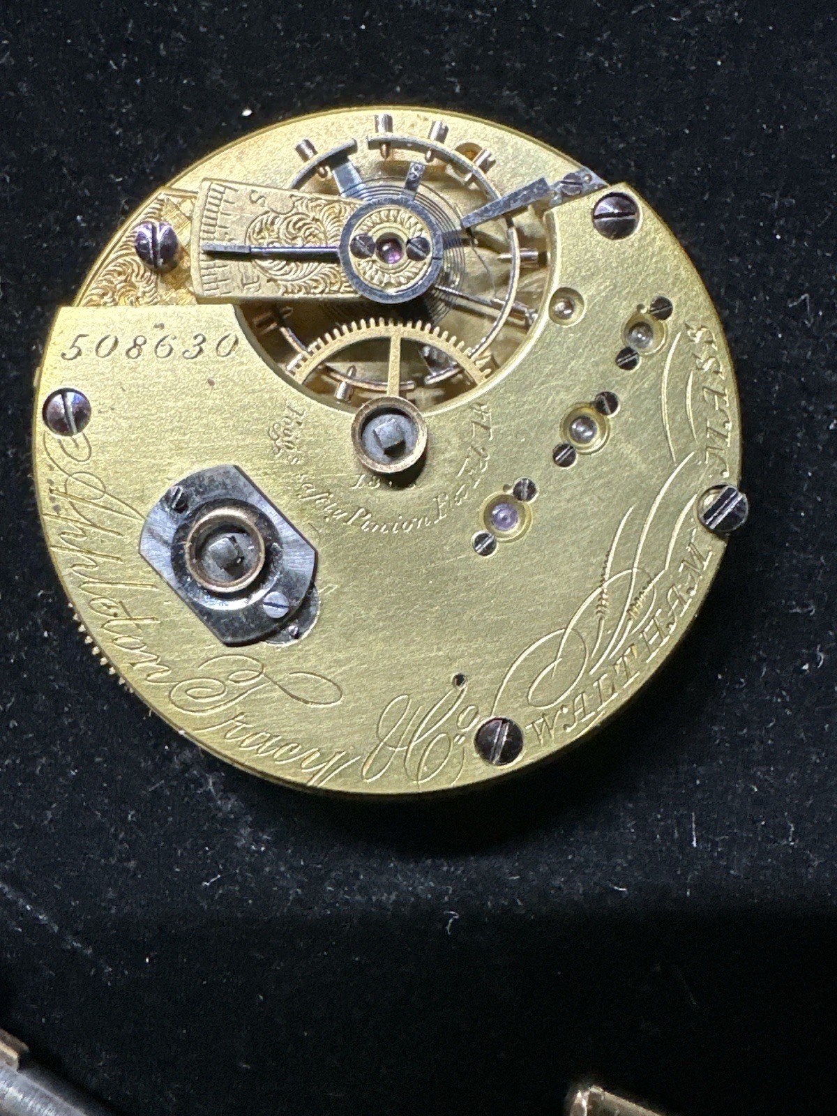 Vintage Working American Waltham Pocket Watch Movement W/winding Key /GF Chain