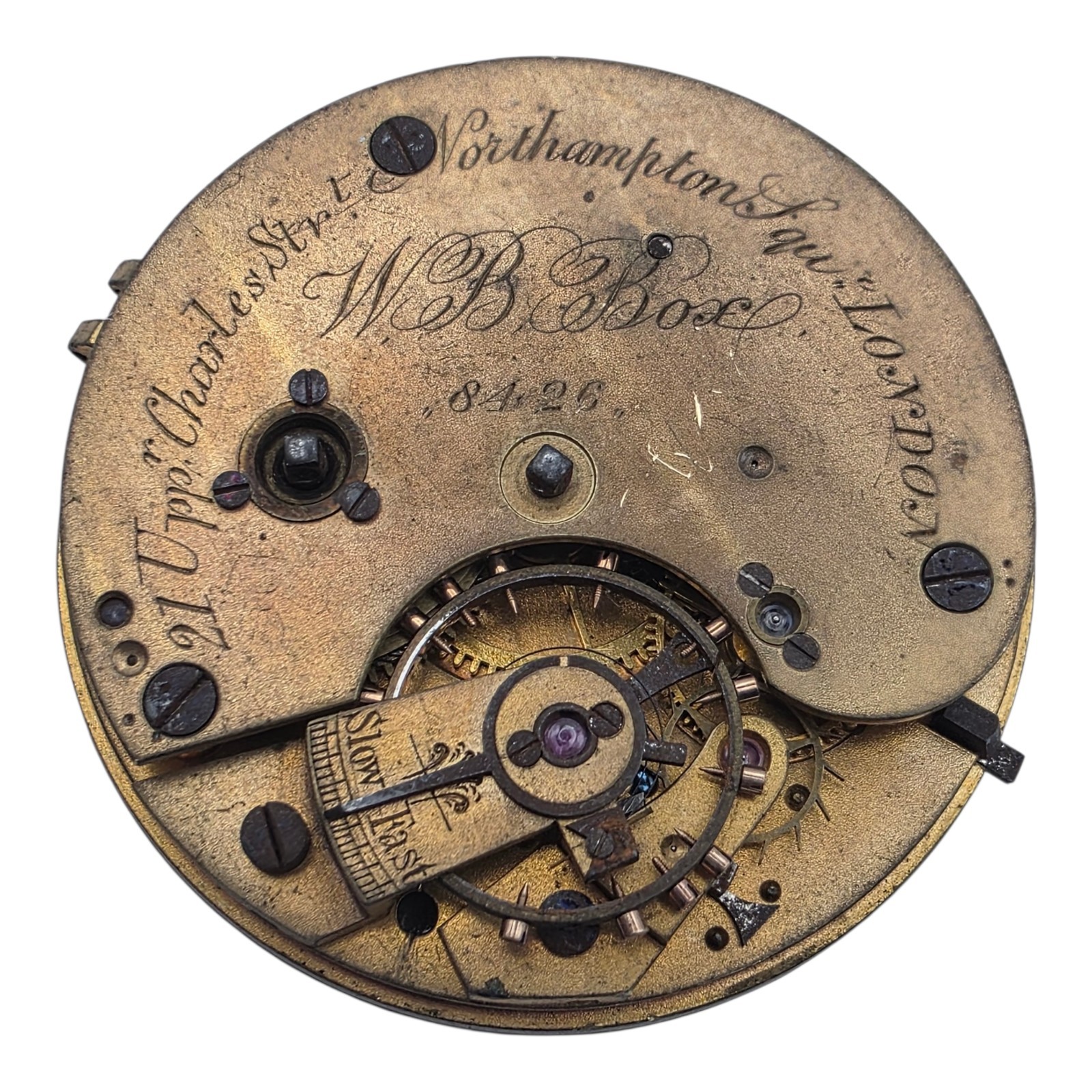 W.B. Box London Northampton Antique Size 12 Pocket Watch Movement 8426 Lot 418