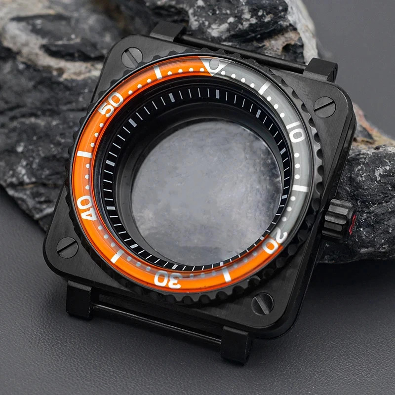 Steel Watch Case for NH35 NH36 NH34 Black Square Sapphire Glass Mod Parts New