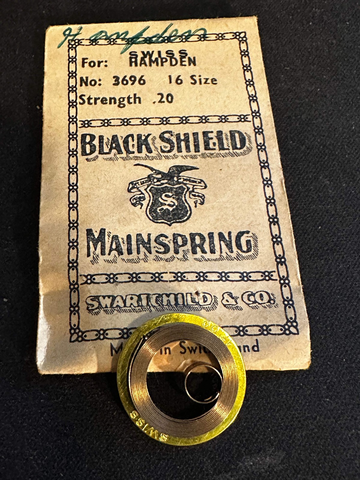 Swartchild Black Shield Mainspring for Hampden 16s No. 3696 – Steel