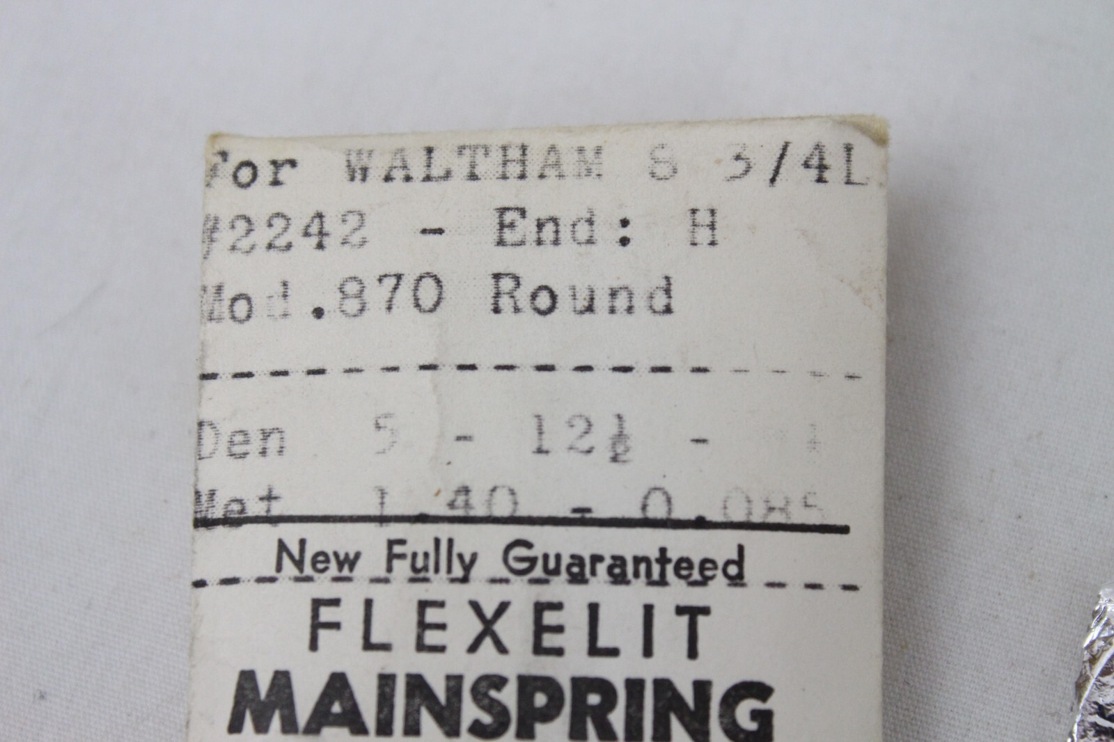 New Watch Flexelit Mainspring Part Waltham 2242 8 – 3/4L End H Mod. 870 Round