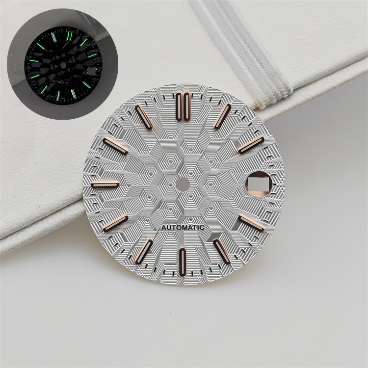 NH35 Dial 28.5mm Architectural Dial Green Lume Fit for NH36 Movement Watch Parts
