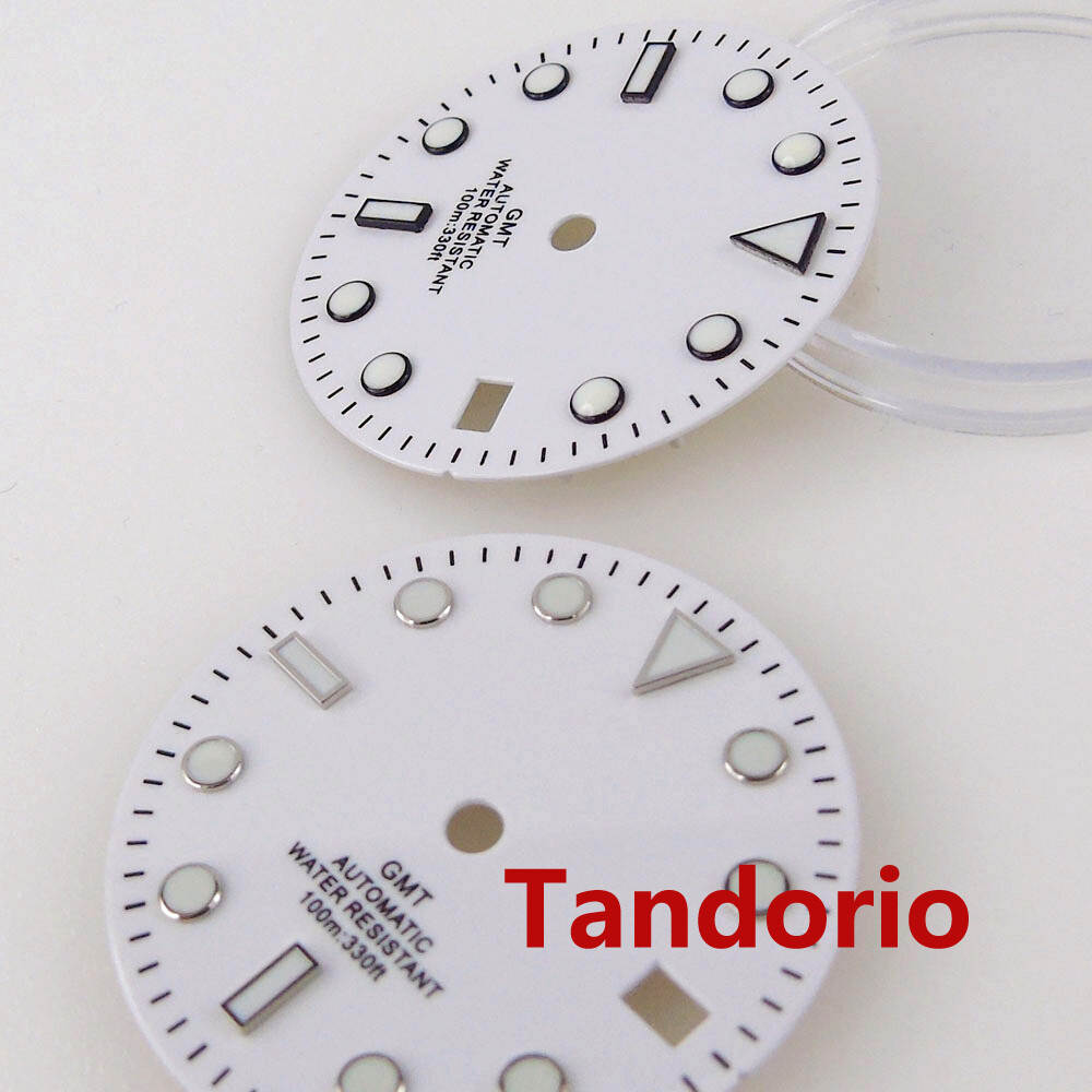 Bliger 29mm GMT White Watch Dial Fit NH34A NH34 Automatic Movement Date Luminous