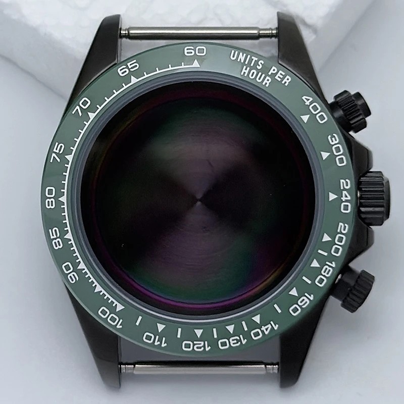 39mm Steel Watch Case Black Sapphire Glass Bezel For VK63 Movement Mod Parts