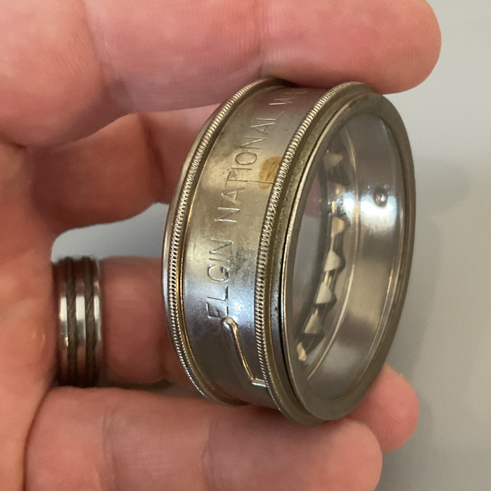 Antique Elgin National Watch Company GLASS Movement 18s Shipping Tin Container