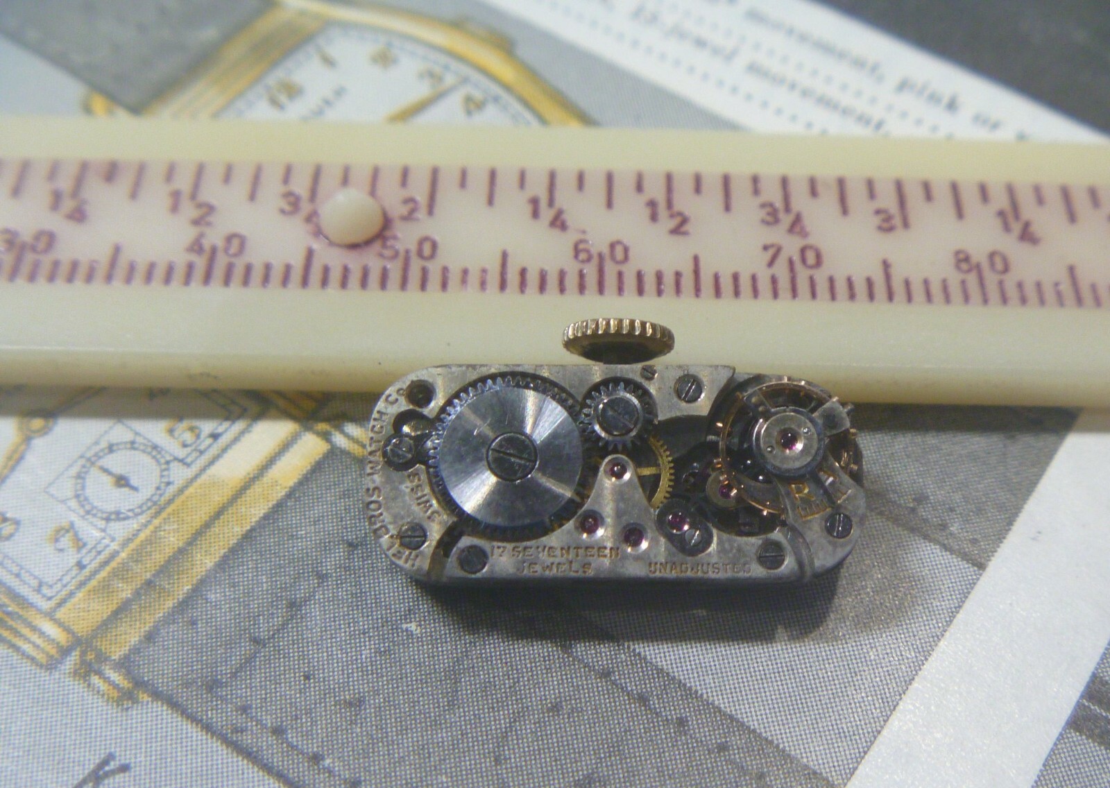 HTF 1930 Helbros Watch Co 17J Baguette 10Lx4.5L Ladies Movt Dial Hands- 4Parts!