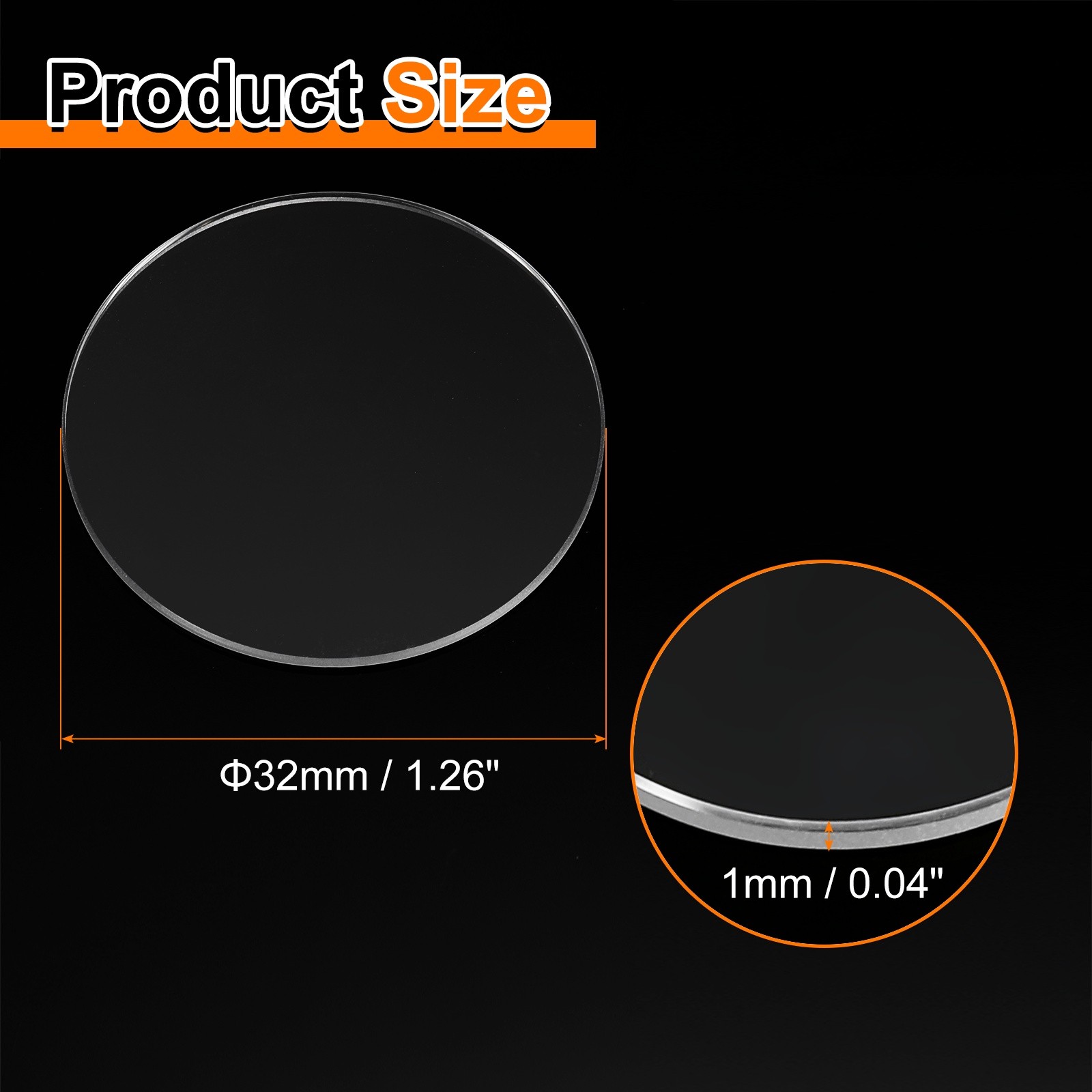 Watch Crystal Glass Lens 32mm Dia 1mm Thick Flat Round Sapphire Replacement