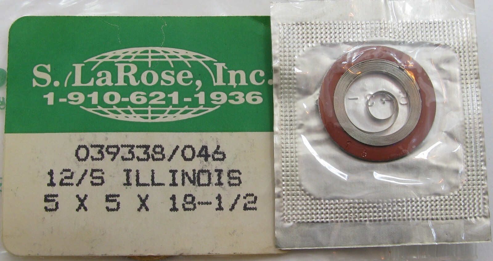 Illinois 12s watch LaRose model 039335 046 Mainspring 1 piece T end white alloy
