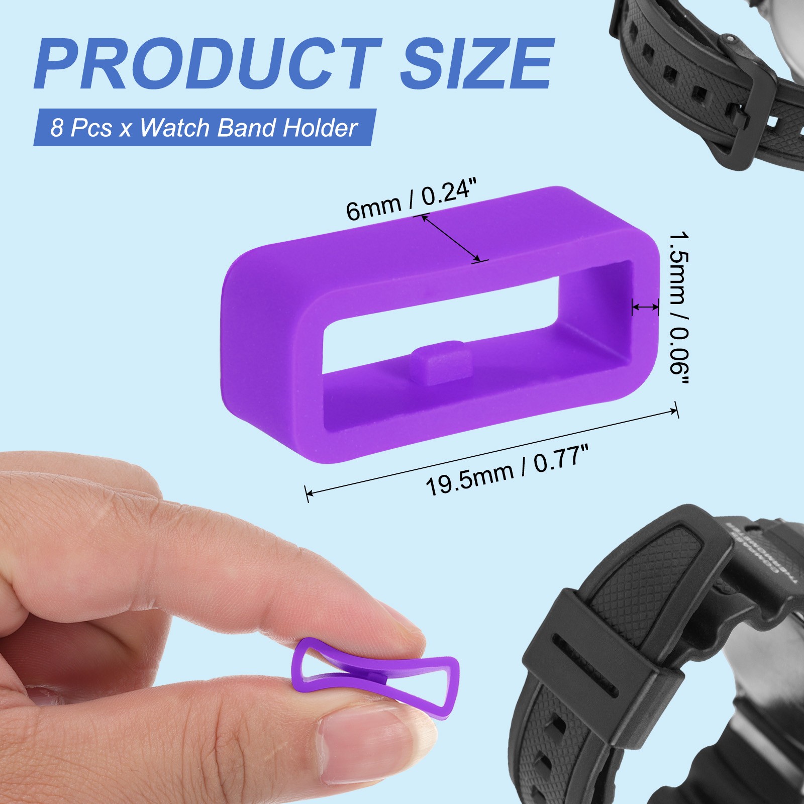 8 Pcs Watch Band Holder Loop, 16mm Universal Watch Replacement Band, Purple