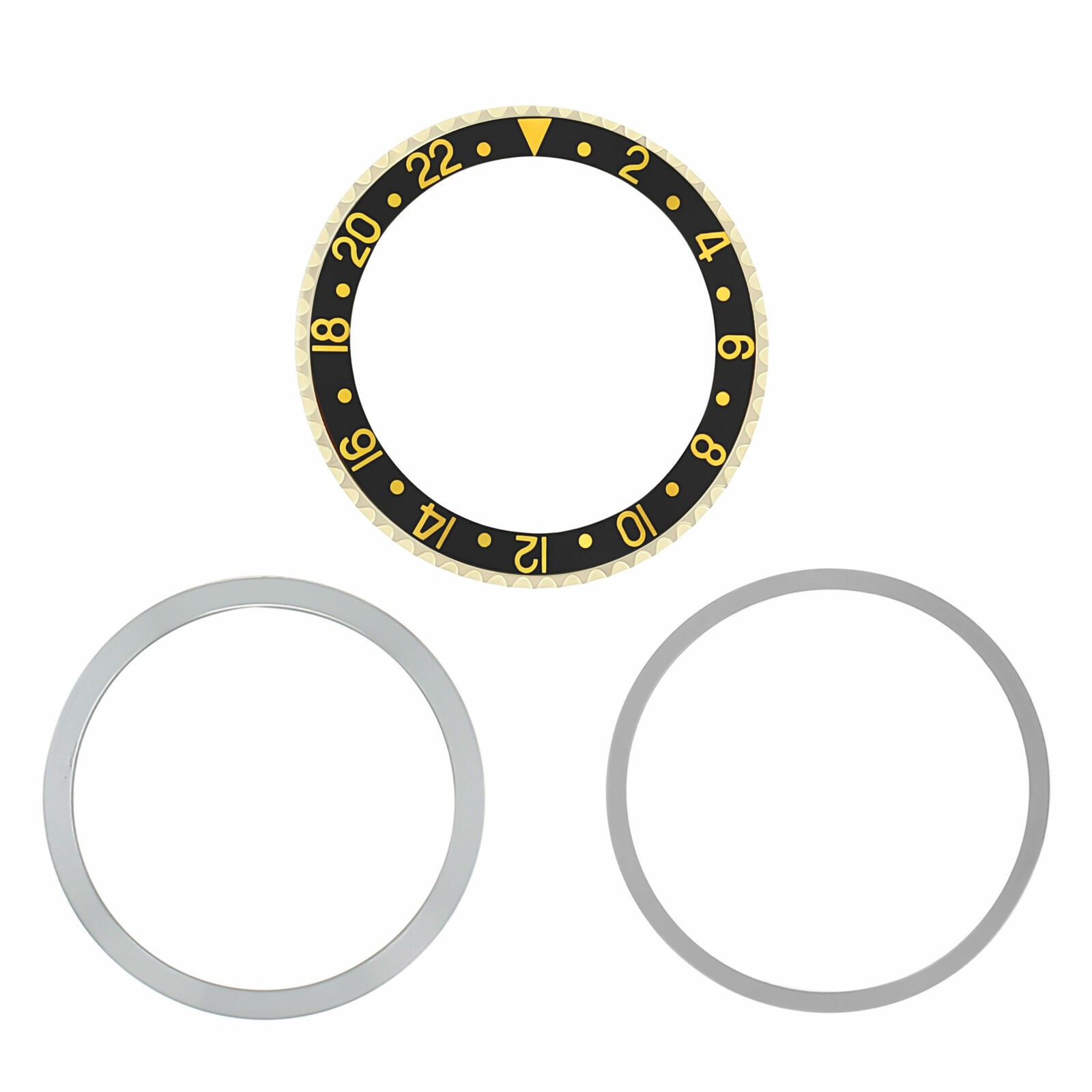 BEZEL + RETAINING INSERT FOR ROLEX GMT 18KY REAL GOLD 1675, 16750, 16753 BLACK