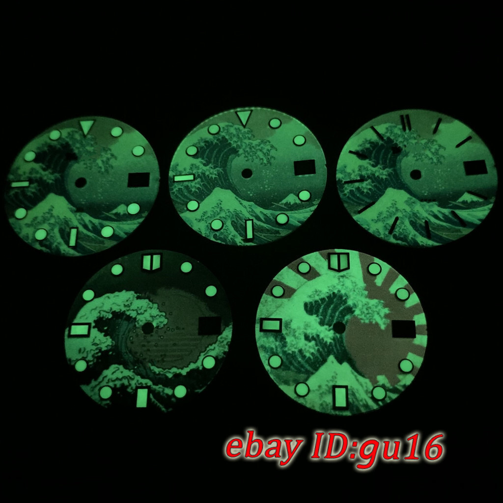 29mm super green luminous Kanagawa Surfing watch Dial fit NH35 NH36 movement