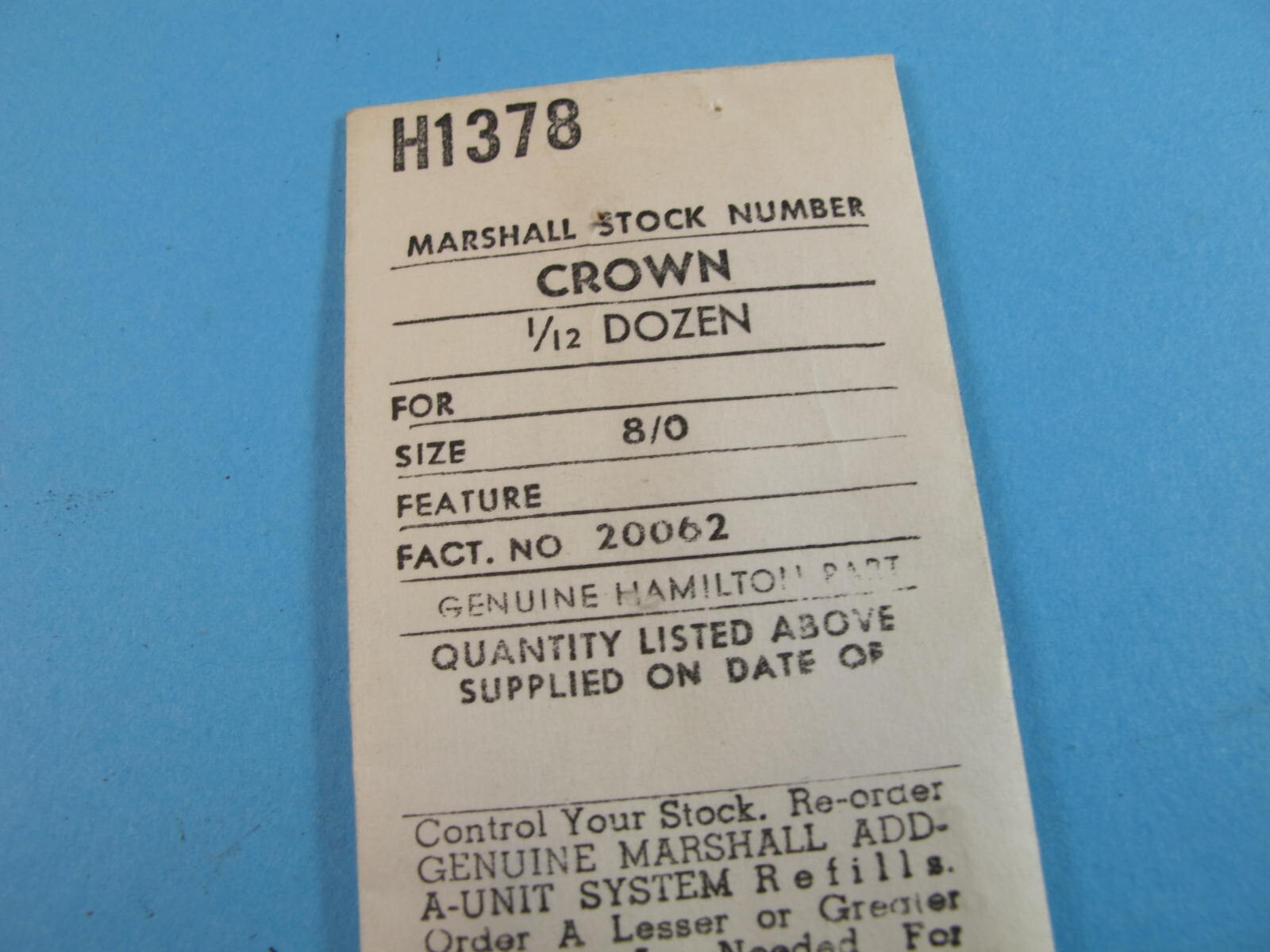 HAMILTON MENS WHITE STEEL 8/0 WATCH CROWNS 5.55MM 1950`S NOS