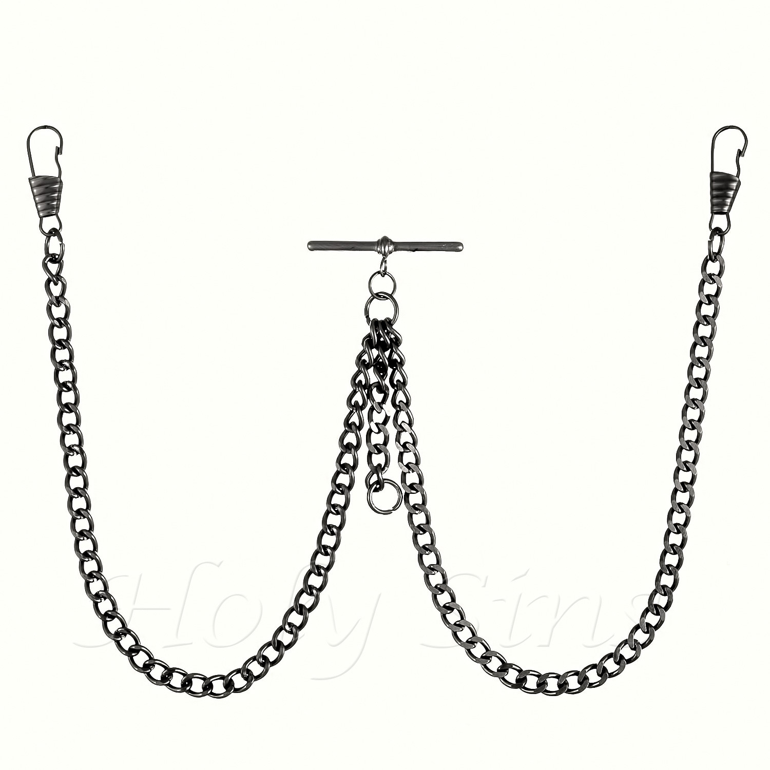 New Black Colour Double Albert Pocket Watch Fob Chain 044