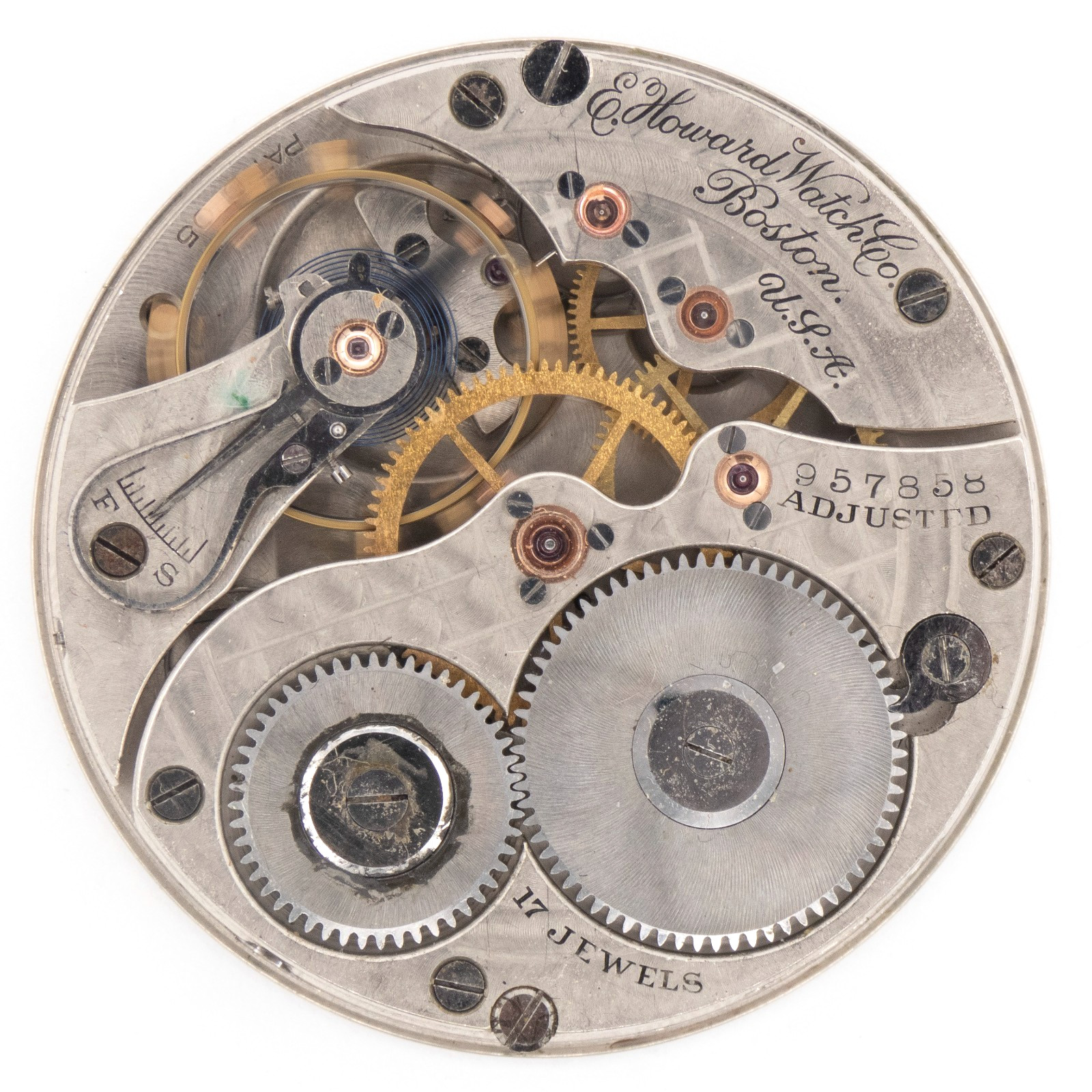 E. Howard Series 4 16-Size 17-Jewel Antique Pocket Watch Movement, Runs