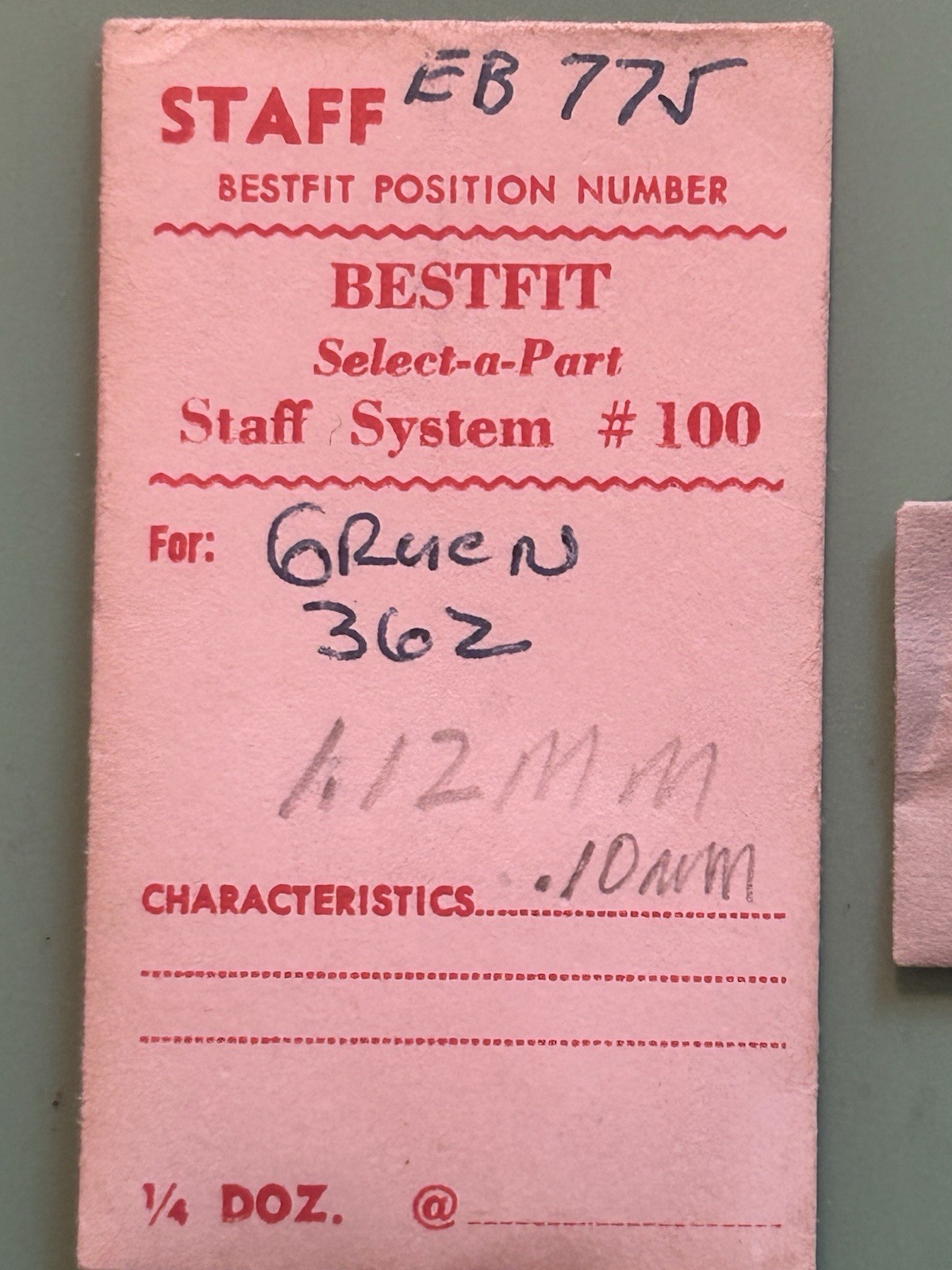 Gruen – Cal. 362 – Barrel Slip Bridle – NOS – Sealed BestFit packaging