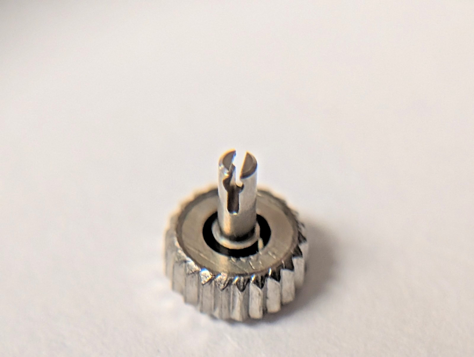 Genuine Omega crown 4.3-4.5mm approx. WHITE, split medium stem, for watch repair