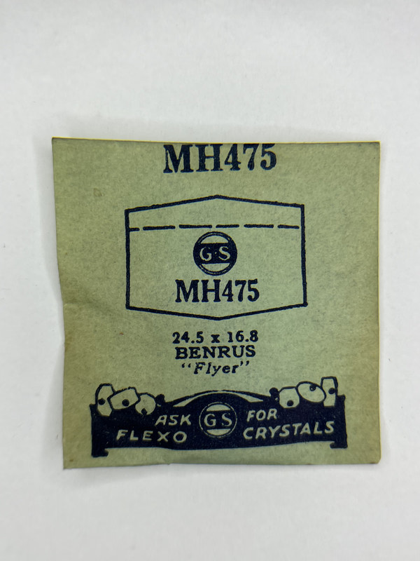Benrus Flyer GS MH475 Acrylic Watch Crystal New Old Stock NOS 24.5 x 16.8mm