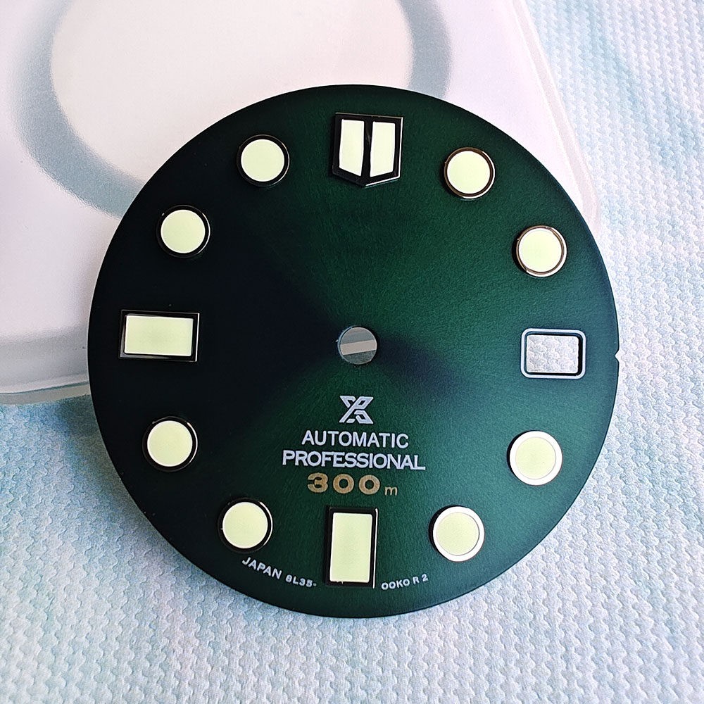28.5mm Dial, Black Japanese C3 Green Luminous Modified Dive Watch Parts