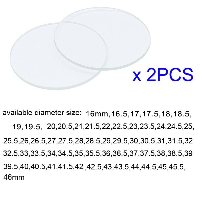 2PCS Thick 1.2mm Flat Round Watch Glass Crystal 16mm-40mm Lens Repair Tool Parts