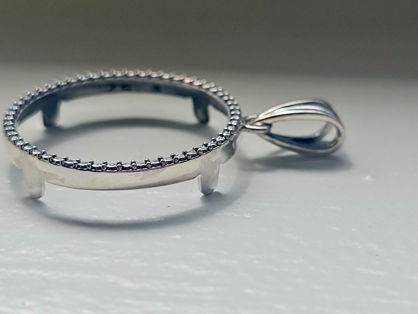 925 Sterling Silver Prong Back Illusion Edge Bezel for 24mm Quarters 25 Cents