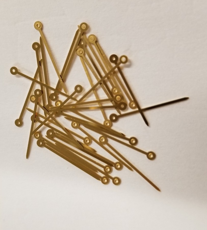 Yellow stick, Hour and Minute watch hand. Hole sizes .50 / 1.00