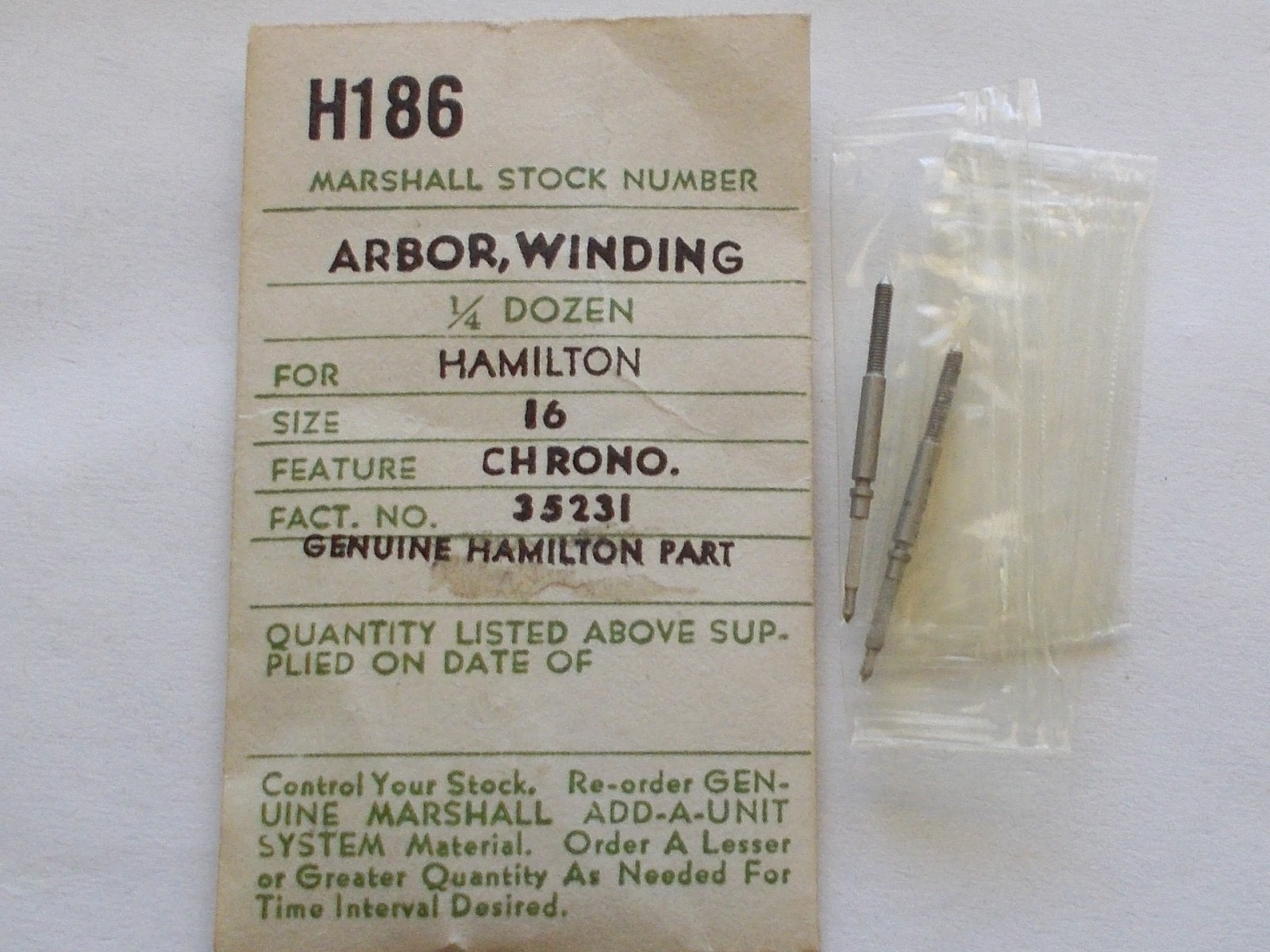 HAMILTON 16 SIZE MODEL 23 4992B CHRONOGRAPH STEM ARBOR NEW WATCH MOVEMENT PART