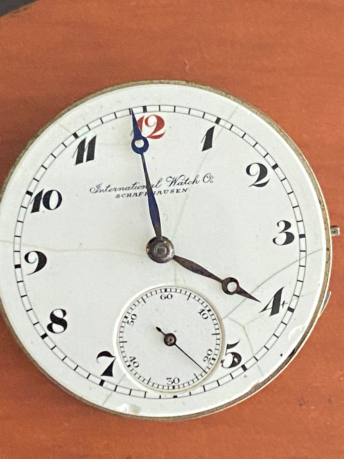 VINTAGE 26.8MM I.W.C. POCKET WATCH MOVEMENT, REF# 31456, BROKEN BALANCE STAFF