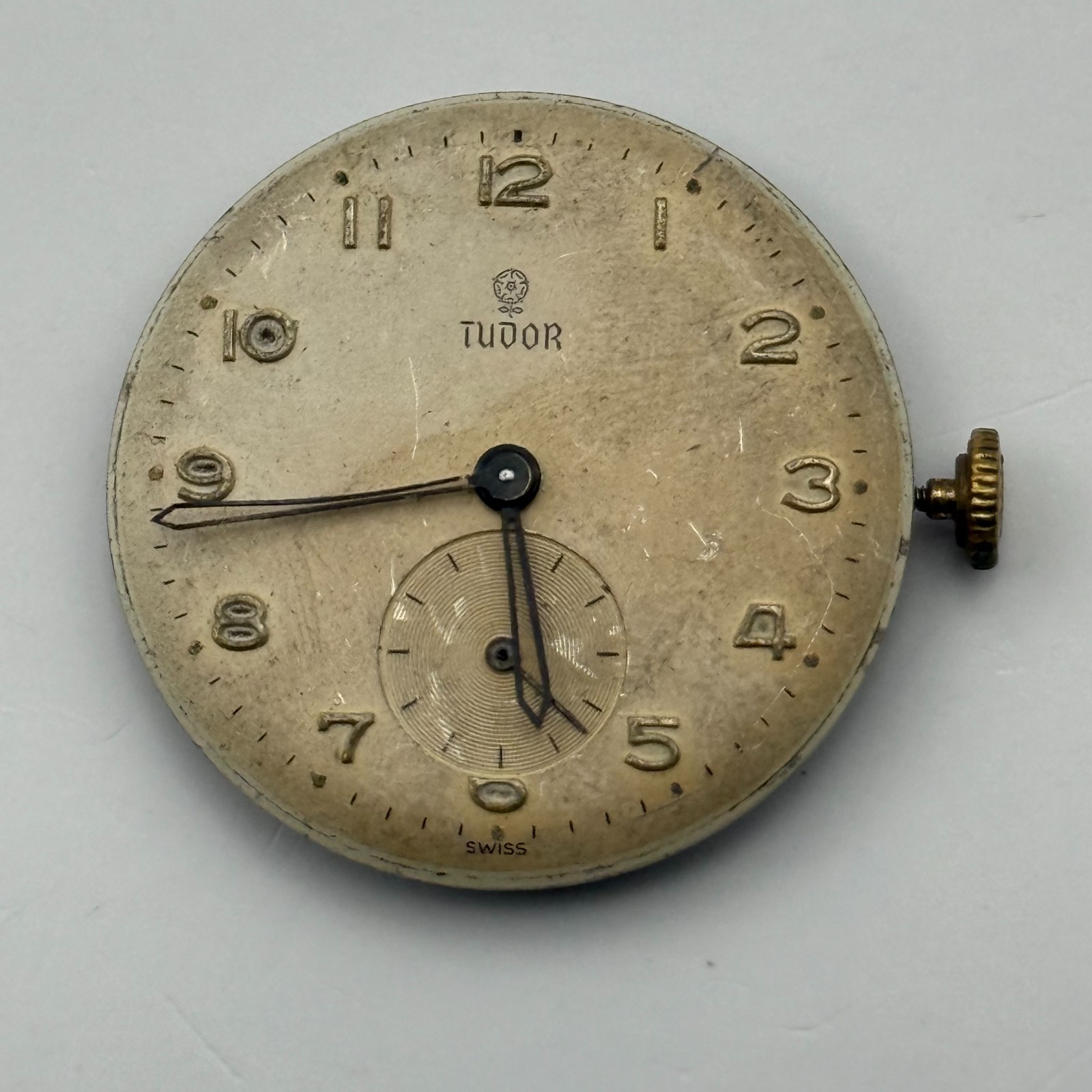 Tudor Watch Movement Running FEF 290 Rolex Crown For Parts / Restoration 23.6mm