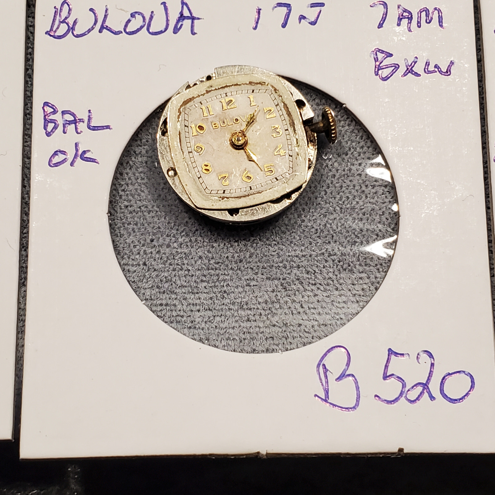 LADIES BULOVA 17j 7AM BXW WRIST WATCH MOVEMENT #B520