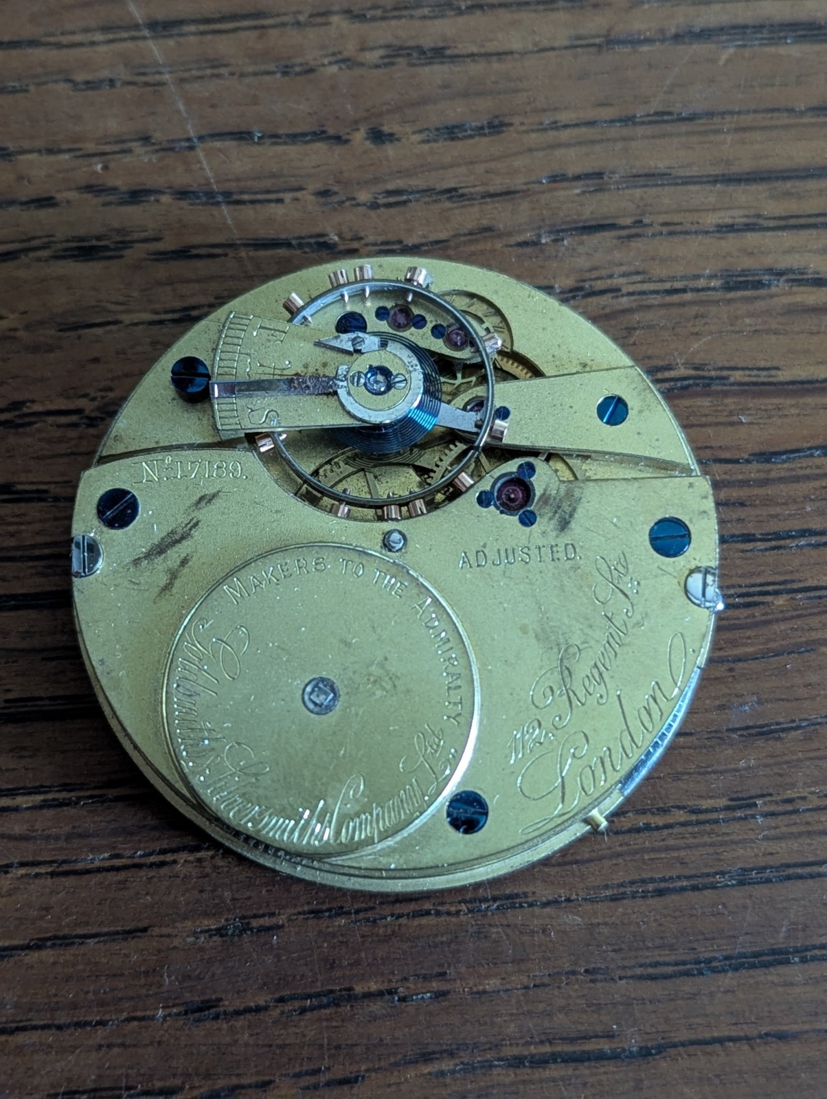 Goldsmiths London Pocket Watch Movement/Dial/Hands to Restore, Broken Bal #S669