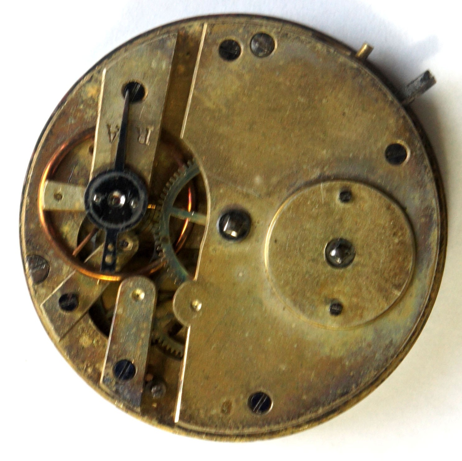 Antique Cylinder Pocket Watch Movement 17 Lignes 38.5mm for Parts or Repair