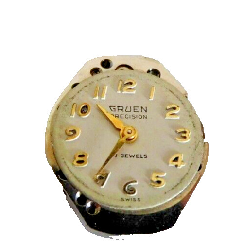GRUEN 225 PRECISION 17 JEWELS MOVEMENT WITH HANDS & DIAL. USED